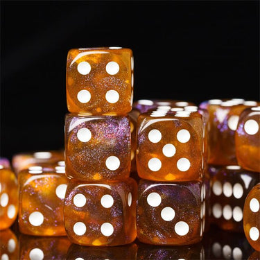 16mm Brown & Yellow Acrylic with Glitter - 6pcs D6 RPG Dice Set